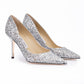 Silver Coarse Glitter Fabric Agnes Pumps