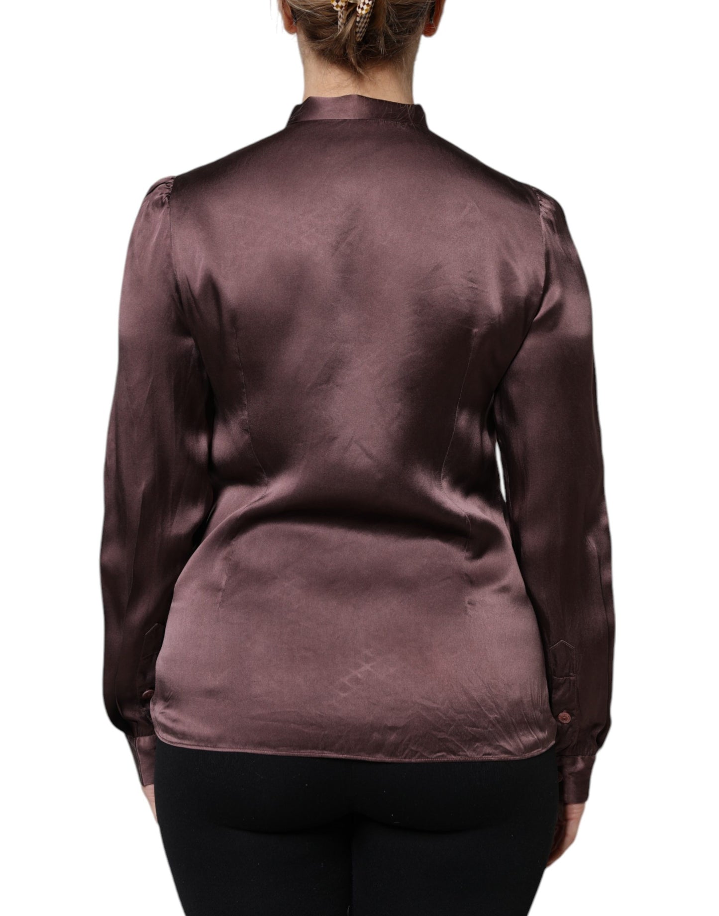 Violet Satin Long Sleeve Ascot Tie Shirt  Top