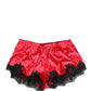 Red Silk Satin Lace Trim Pajama Shorts Sleepwear