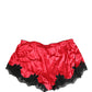 Red Silk Satin Lace Trim Pajama Shorts Sleepwear