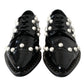 Black Leather Faux Pearl Dress Brogue Shoes