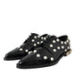 Black Leather Faux Pearl Dress Brogue Shoes