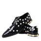 Black Leather Faux Pearl Dress Brogue Shoes