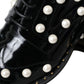 Black Leather Faux Pearl Dress Brogue Shoes