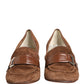 Brown Suede Block Heels Slip On Loafers Shoes