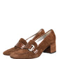 Brown Suede Block Heels Slip On Loafers Shoes