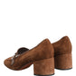 Brown Suede Block Heels Slip On Loafers Shoes