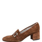 Brown Suede Block Heels Slip On Loafers Shoes
