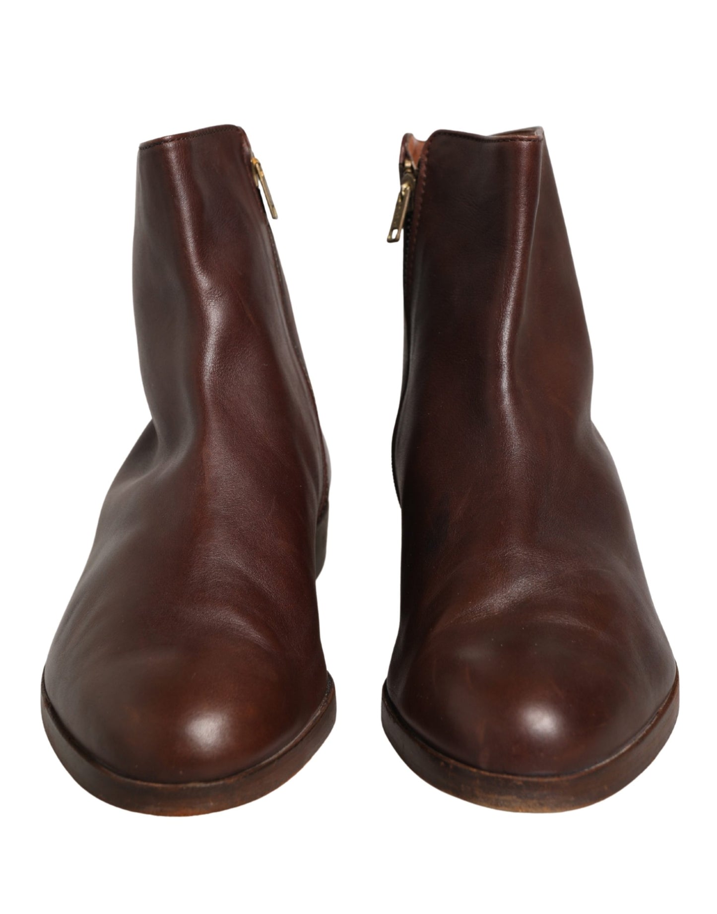 Brown Leather Flats Biker Ankle Boots Shoes