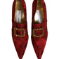 Red Brocade Crystal High Heel Pumps Shoes