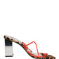 Multicolor Leather Block Heels Sandals Shoes