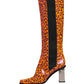 Brown Leopard Leather Knee High Boots Shoes