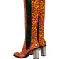Brown Leopard Leather Knee High Boots Shoes