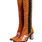 Brown Leopard Leather Knee High Boots Shoes