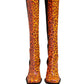 Brown Leopard Leather Knee High Boots Shoes