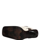 White Brown Fur Leather Mid Calf Boots Shoes
