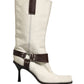 White Brown Fur Leather Mid Calf Boots Shoes