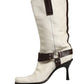 White Brown Fur Leather Mid Calf Boots Shoes