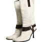 White Brown Fur Leather Mid Calf Boots Shoes