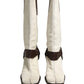 White Brown Fur Leather Mid Calf Boots Shoes