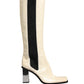 White Black Leather Knee High Boots Shoes