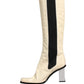 White Black Leather Knee High Boots Shoes