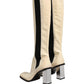 White Black Leather Knee High Boots Shoes