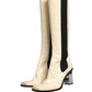 White Black Leather Knee High Boots Shoes