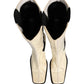 White Black Leather Knee High Boots Shoes