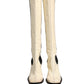 White Black Leather Knee High Boots Shoes