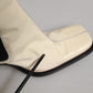 White Black Leather Knee High Boots Shoes