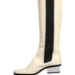 White Black Leather Knee High Boots Shoes