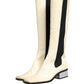White Black Leather Knee High Boots Shoes