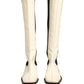 White Black Leather Knee High Boots Shoes