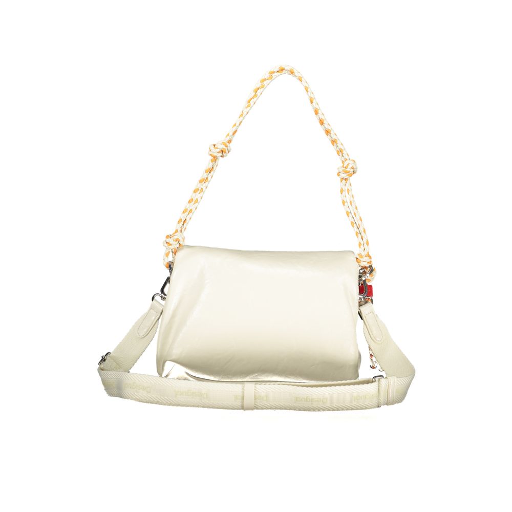 Ecru Polyurethane Women Handbag