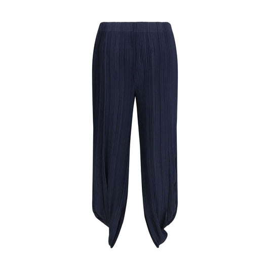 Blue Polyester Casual Pants