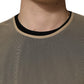 Beige Crew Neck Sleeveless Mesh Top  T-shirt