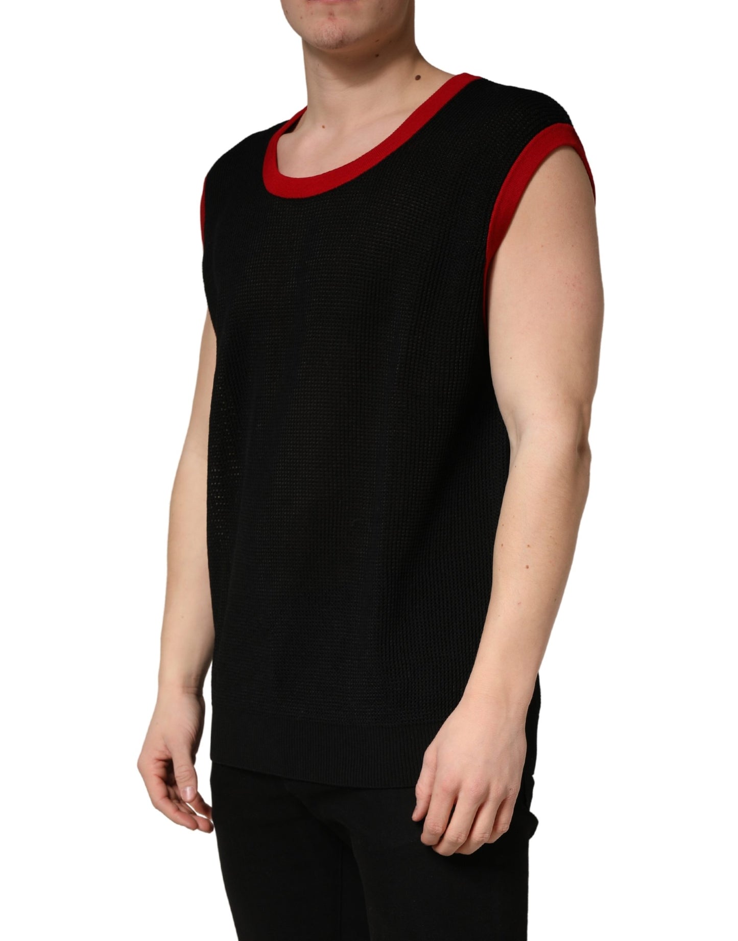 Black Crew Neck Sleeveless Men Knit Vest T-shirt