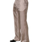 Beige Silk Straight Formal DressTrouser Pants