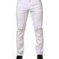 White Cotton Tattered Men Slim Fit Denim Jeans