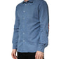 Blue Cotton Slim Fit Collared LongSleeve Casual Shirt