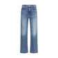Blue Cotton Straight-Leg Jeans