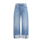 Blue Cotton Cropped Jeans