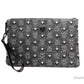 MCM Veritas Medium Dark Grey Denim Monogram Logo Canvas Clutch Pouch Handbag