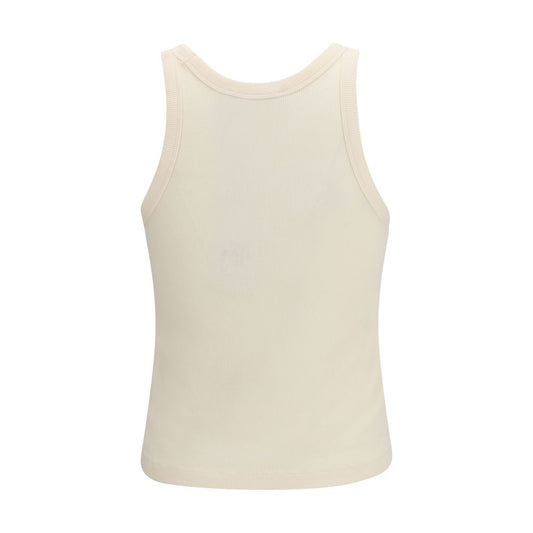Beige Cotton Sleeveles T-Shirt
