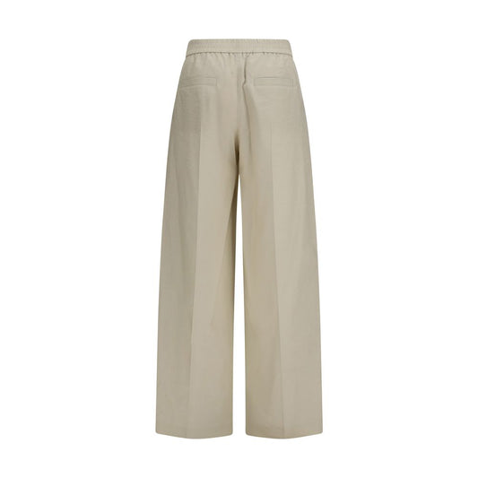 Beige Cotton Casual Pants