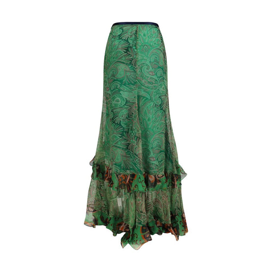 Bicolor Silk Long Skirt