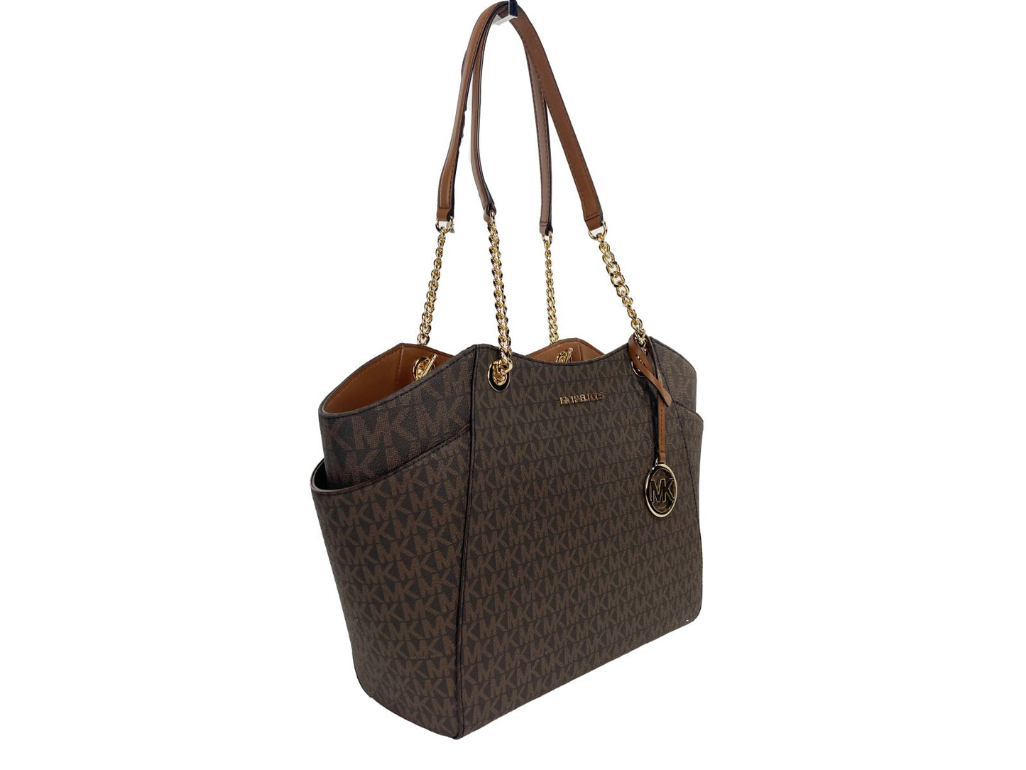 Michael Kors Jet Set Chain Brown MK Signature Large Shoulder Tote Bag