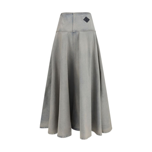 Blue Cotton Midi Skirt