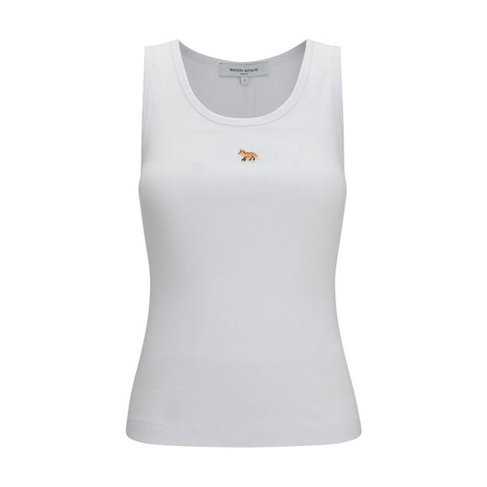 White Cotton Sleeveles T-Shirt
